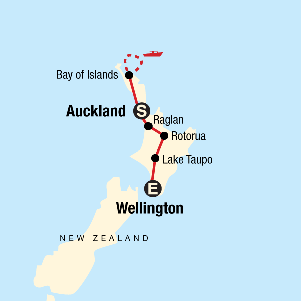 Map of the route for New Zealand: North Island Encompassed