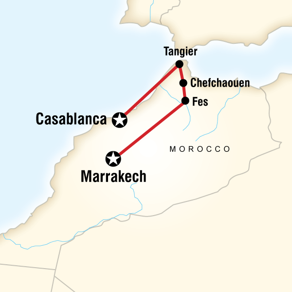 Map of the route for Northern Morocco on a Shoestring