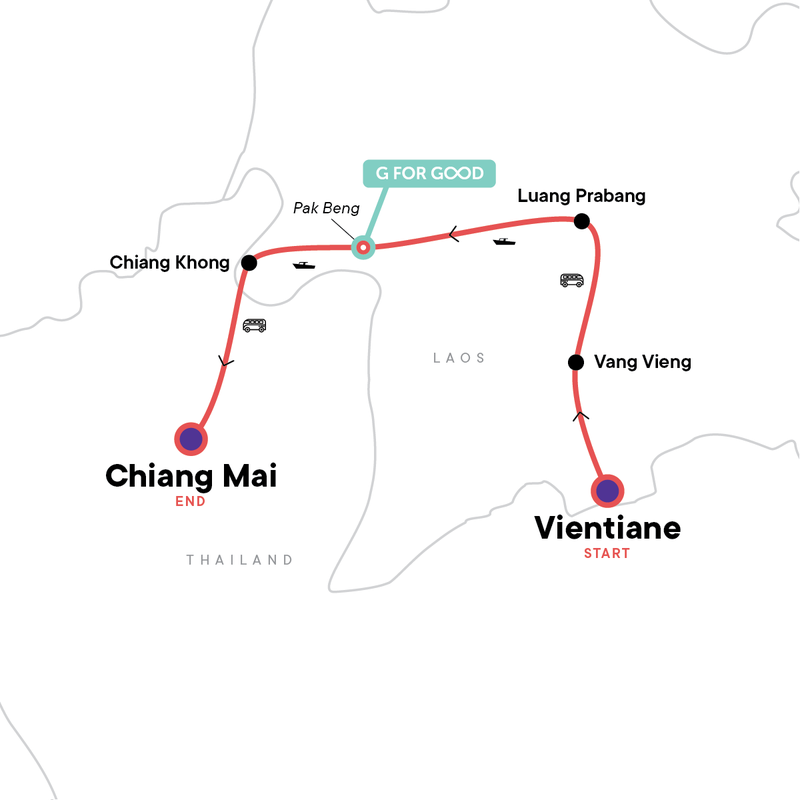 Map of the route for Laos: Sunrises & Street Food