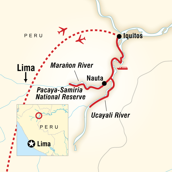 Map of the route for Amazon Riverboat Adventure In Depth