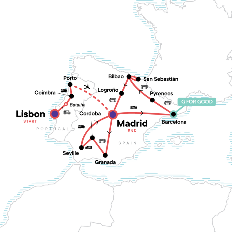 Map of the route for Ultimate Spain & Portugal