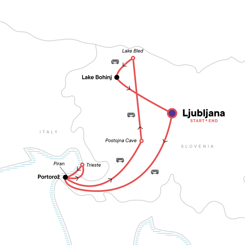 Map of the route for Slovenia Discovery