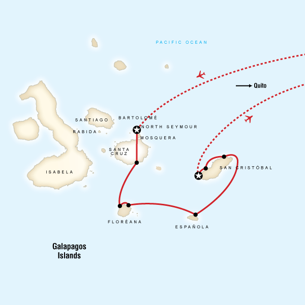 Map of the route for Galápagos — West Islands aboard the Archipell I/II