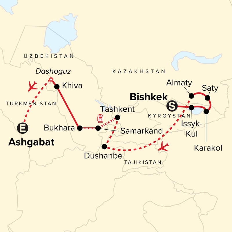 Map of the route for Journeys: Echoes of the Silk Road