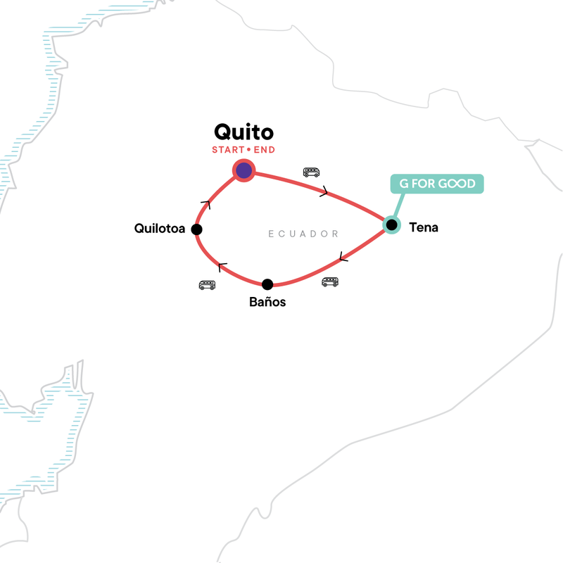 Map of the route for Ecuador: The Amazon, Cloud Forests & Crater Lakes