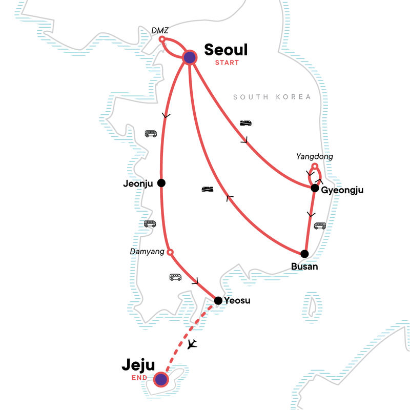 Map of the route for Essential Korea