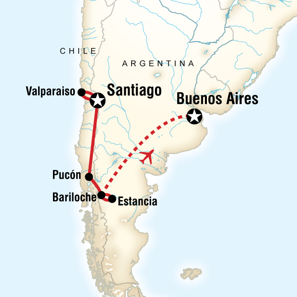 Map of the route for Highlights of Chile & Argentina