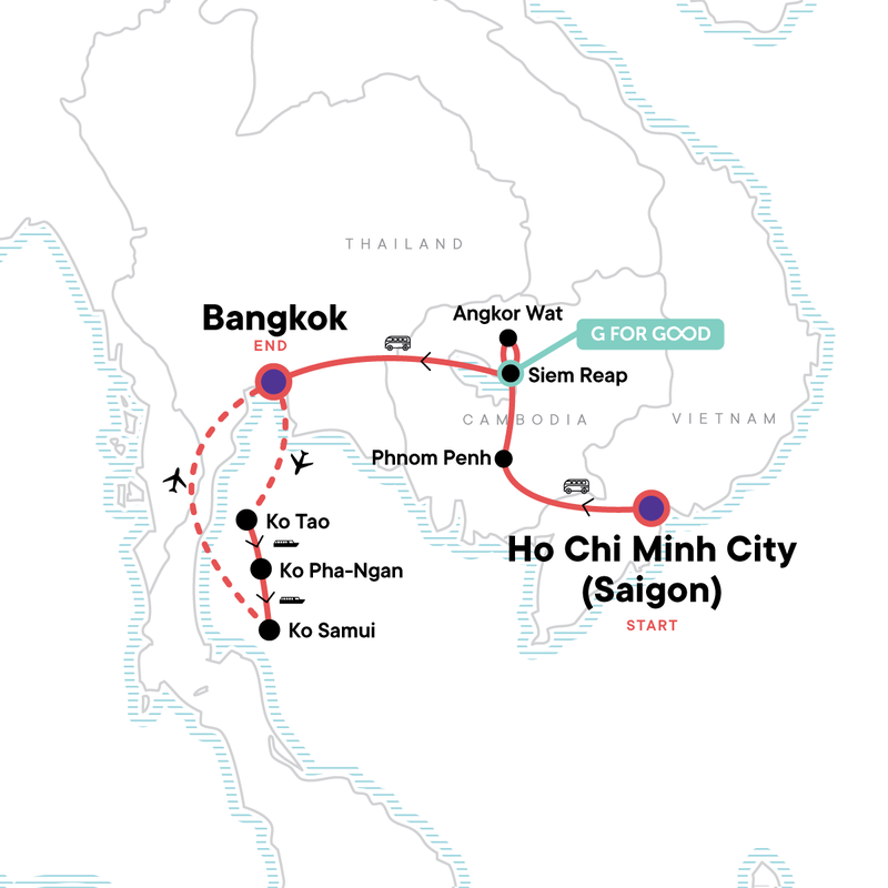 Map of the route for Cambodia & The Thai Islands – East Coast