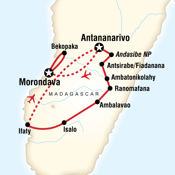 Map of the route for Ultimate Madagascar Adventure