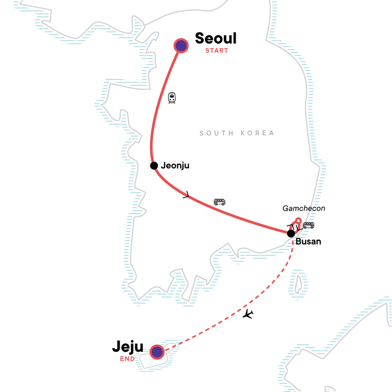 Map of the route for Uncover Korea: K Pop & Hanok Villages