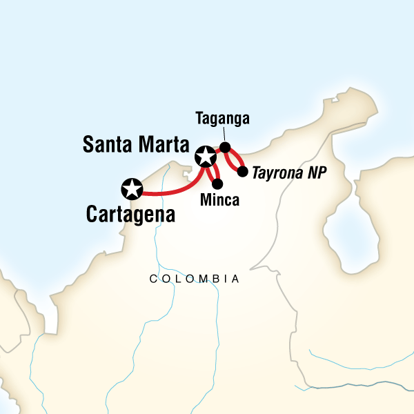 Map of the route for Caribbean Colombia Express