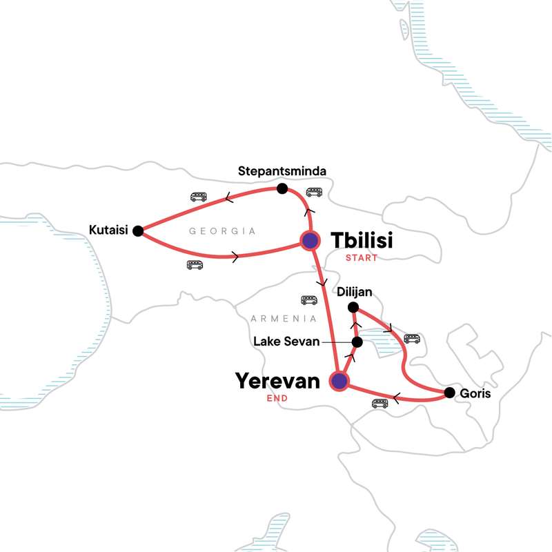 Map of the route for Georgia & Armenia Adventure