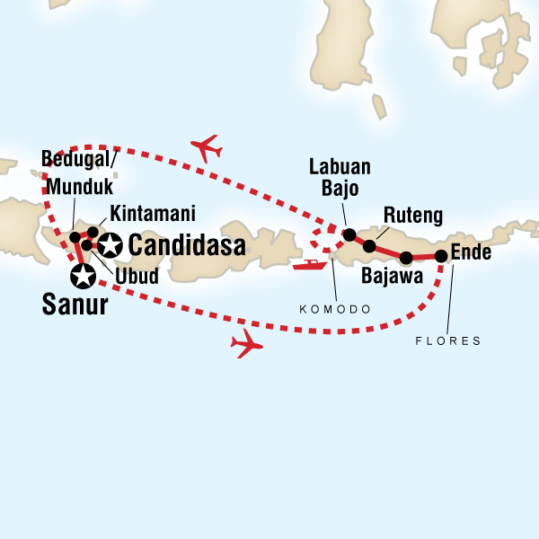 Map of the route for Bali, Flores & Komodo Explorer