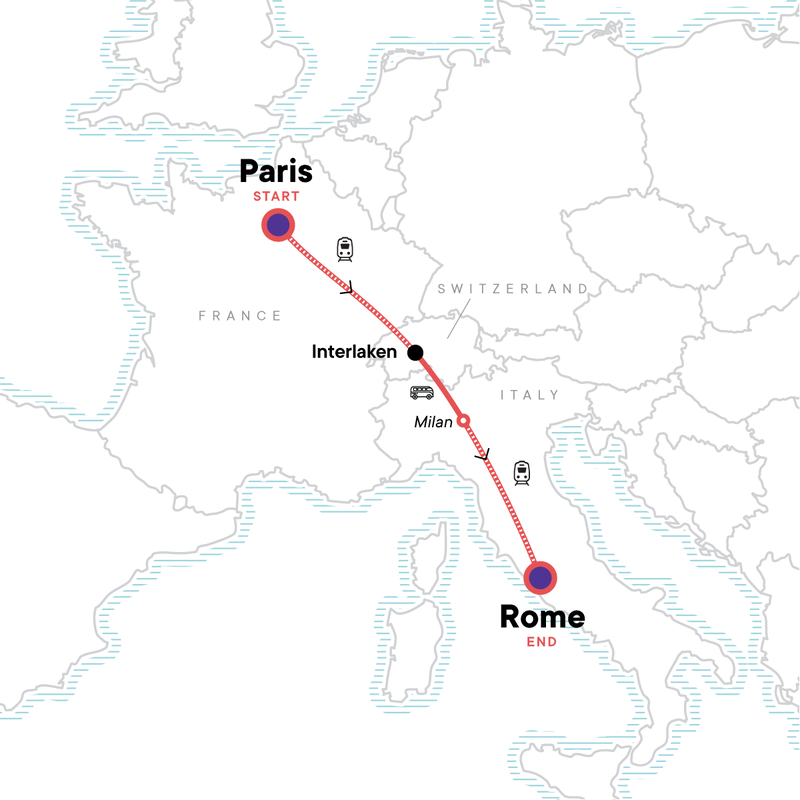 Map of the route for Paris to Rome: Picnics & Pizza