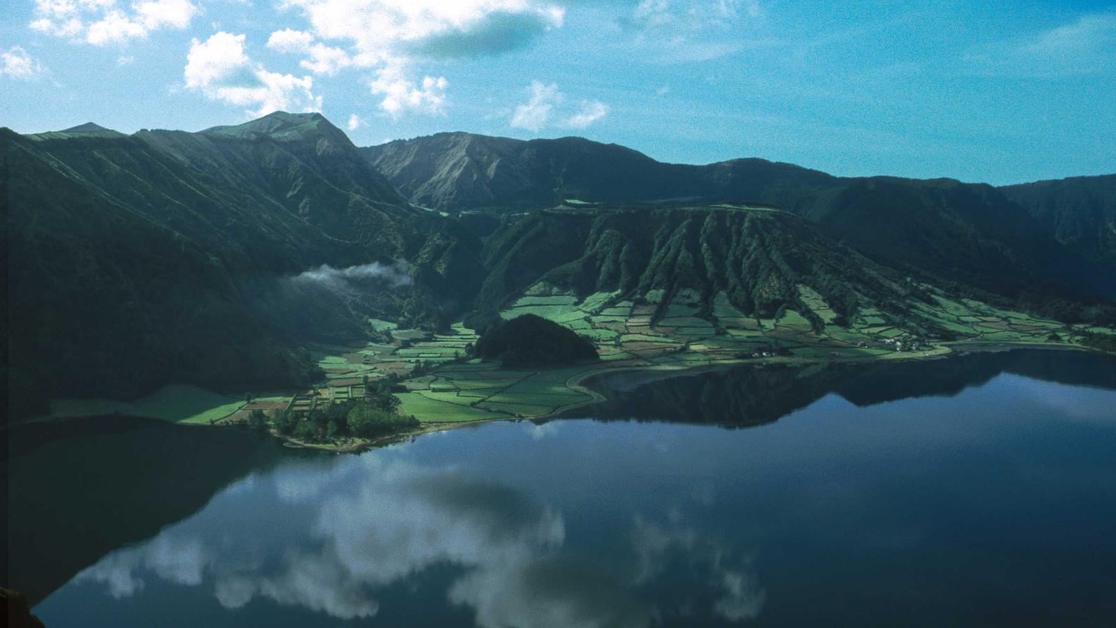 Sunrise over a mountainous region.