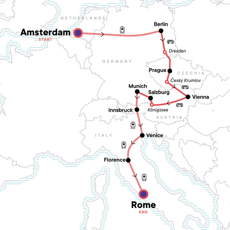 Map of the route for Gotta-See Europe: Germany, Austria, Italy
