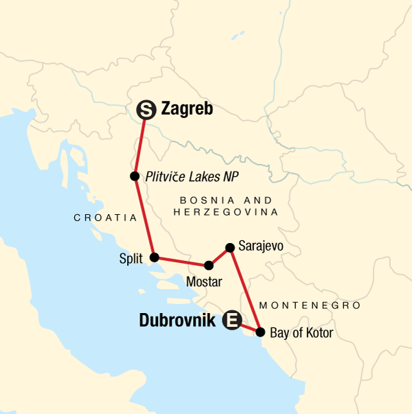 Map of the route for Discover the Balkans