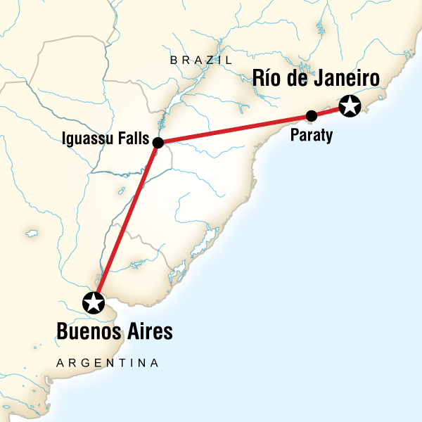 Map of the route for Brazil & Argentina on a Shoestring