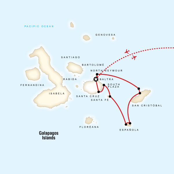 Map of the route for Galápagos — South & East Islands aboard the Yolita