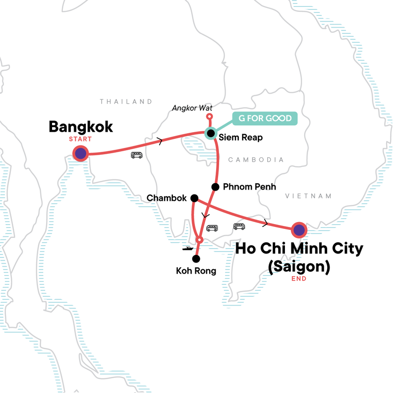 Map of the route for Cambodia: Ancient Ruins & Boat Rides