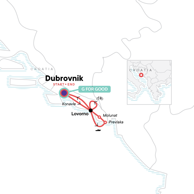 Map of the route for Local Living Croatia – Southern Dalmatia