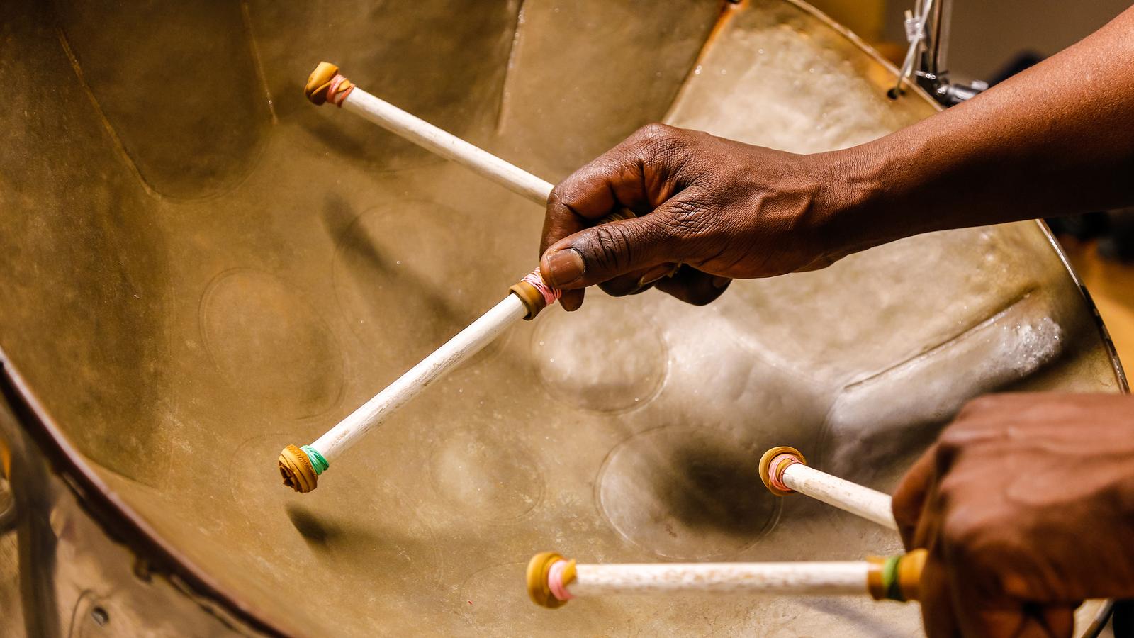Performers playing reggae, close up