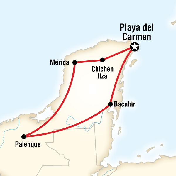 Map of the route for Mayan Highlights