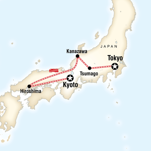 Map of the route for Journeys: Iconic Japan