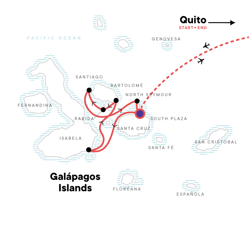 Map of the route for Galápagos — West & Central Islands aboard the Monserrat