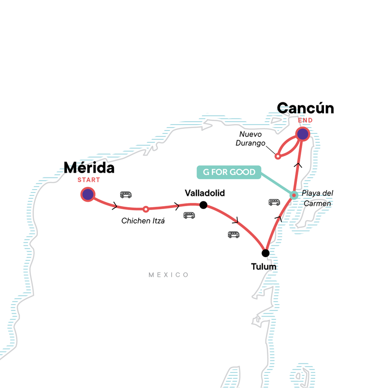 distance cancun to merida