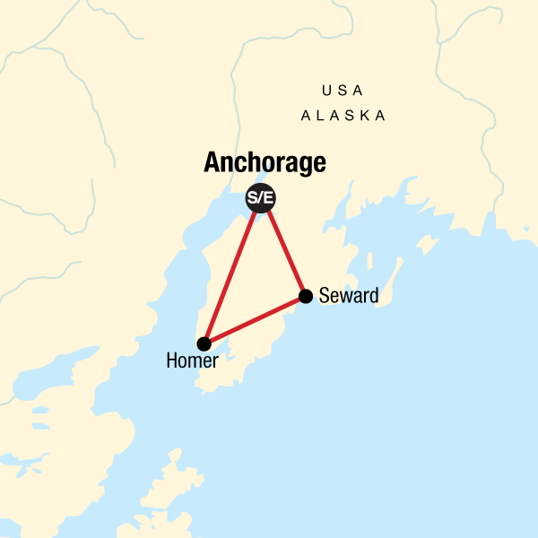 Map of the route for Alaska Camping: Kenai Peninsula