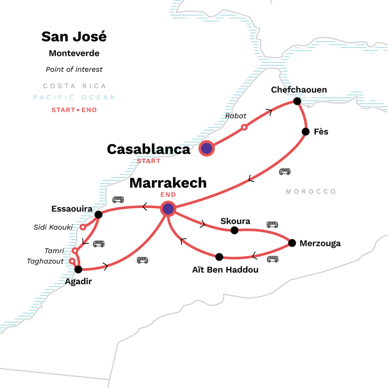 Map of the route for Morocco Adventure: Culture & Colour