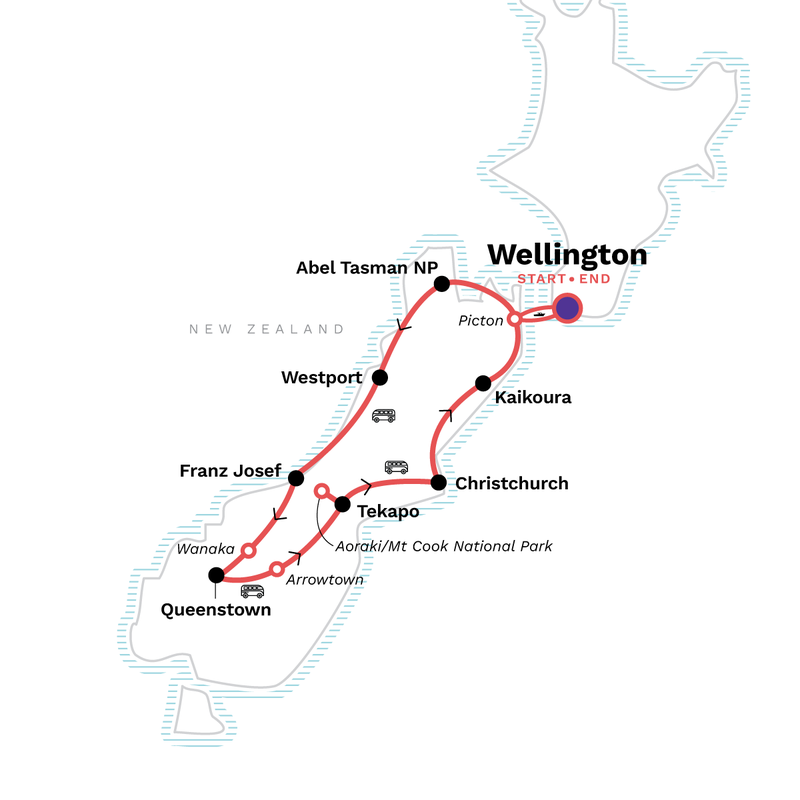 Map of the route for New Zealand: South Island Encompassed