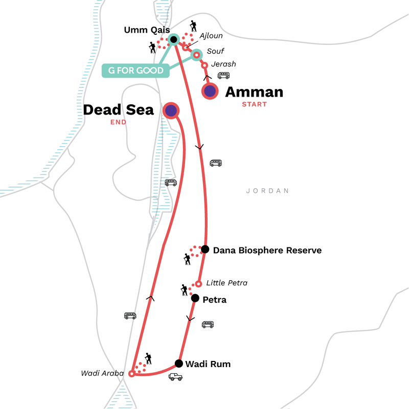 Map of the route for Ultimate Active Jordan