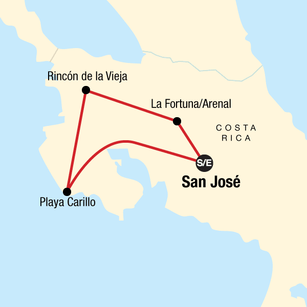 Map of the route for Wellness Costa Rica