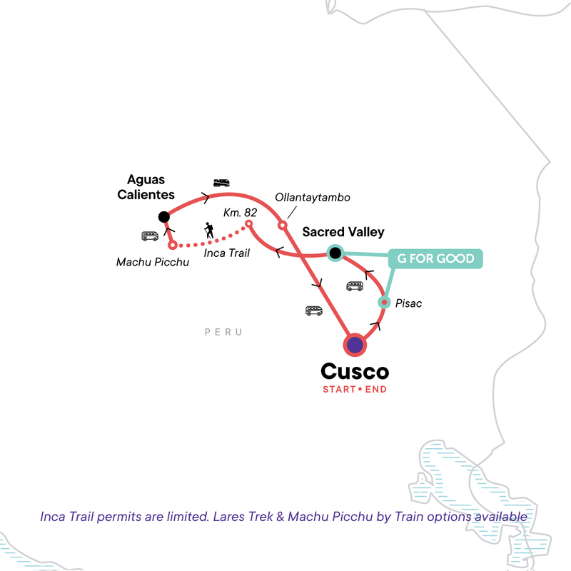 Map of the route for Peru & Machu Picchu: Comfortable Camping on the Inca Trail