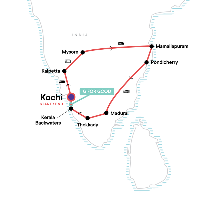 Map of the route for Best of Southern India — Plus