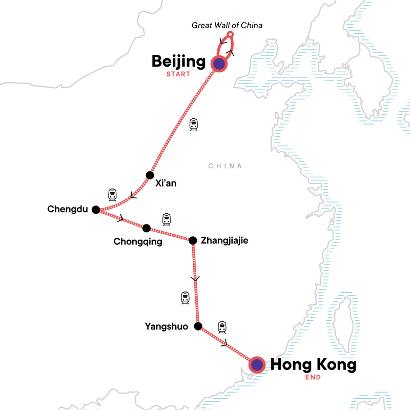 Map of the route for China: Natural Sites & City Lights