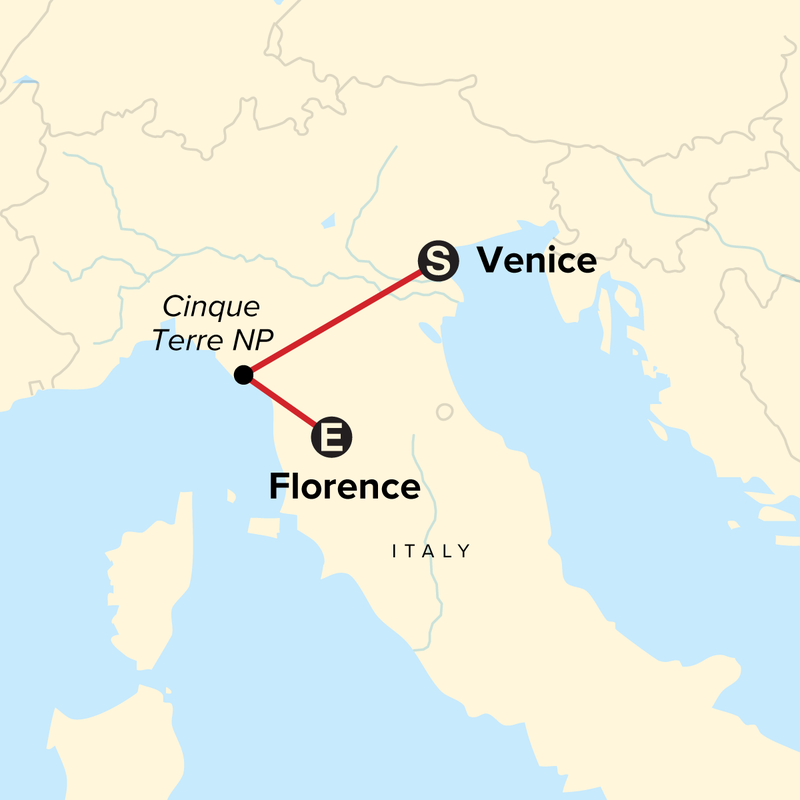 Map of the route for Journeys: Northern Italy, Venice to Florence