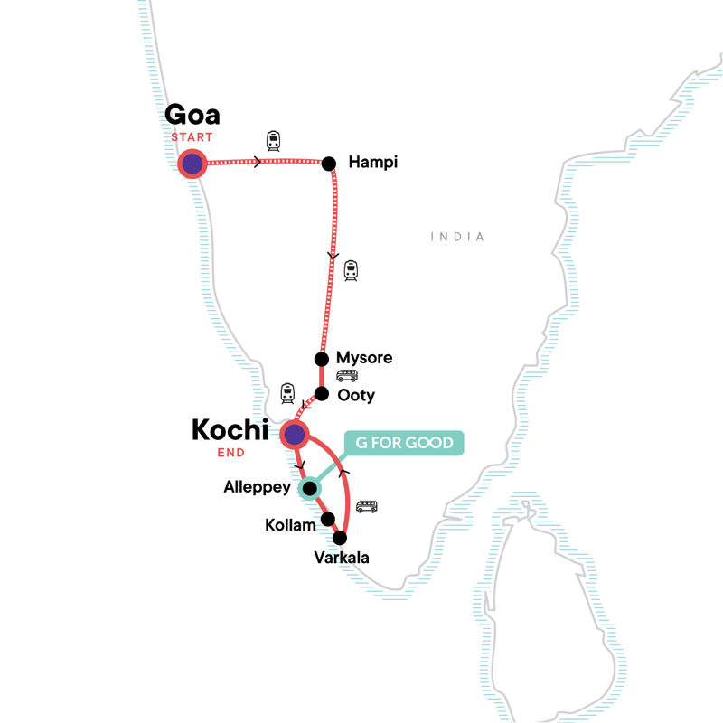 Map of the route for India: Kochi & Goa's Golden Beaches
