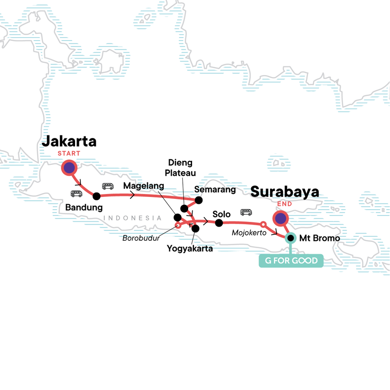 Map of the route for Indonesia: Absolute Java