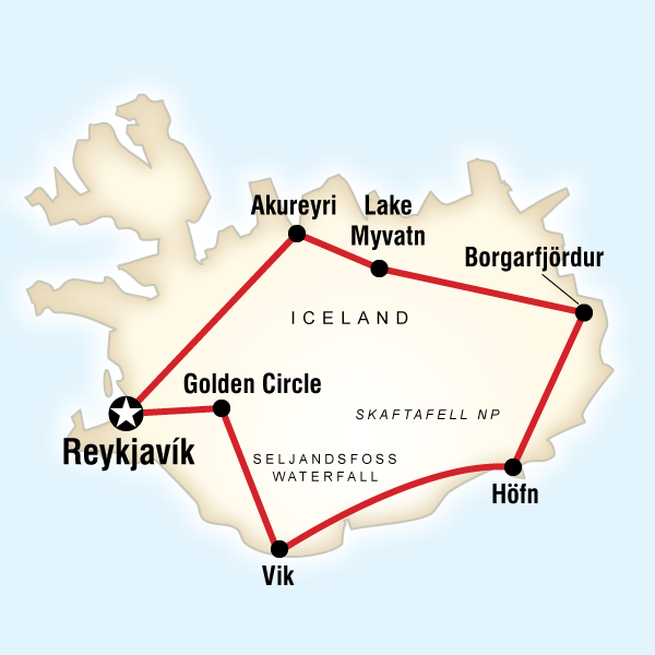 Map of the route for Best of Iceland