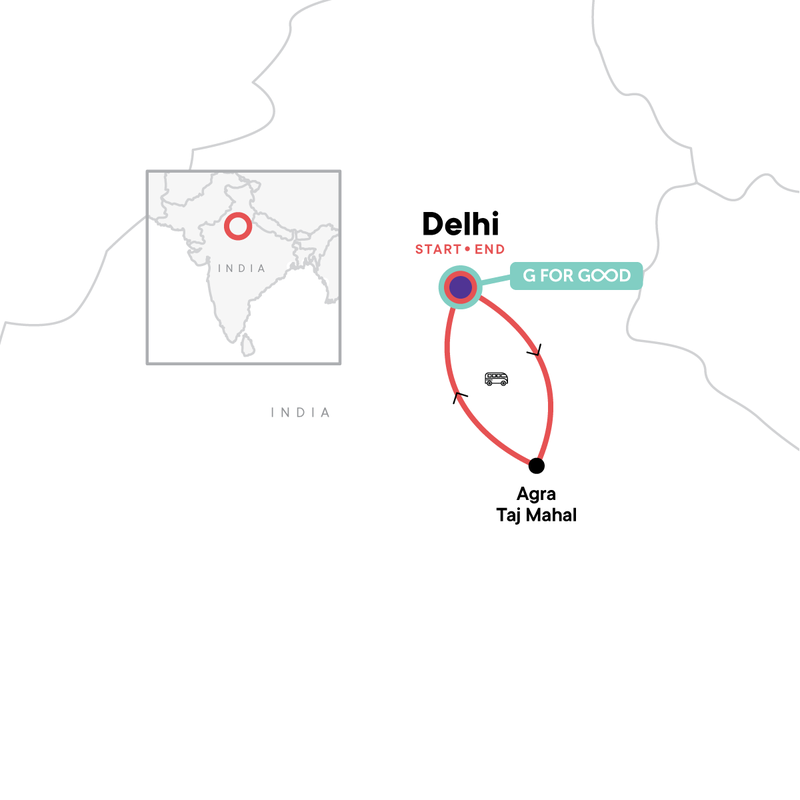 Map of the route for Agra Independent Adventure