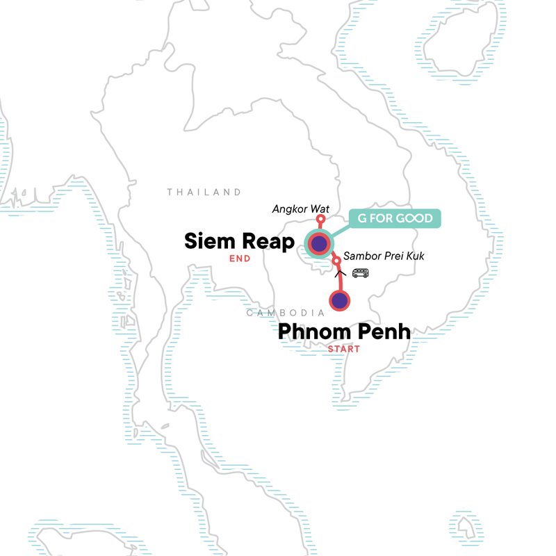 Map of the route for Cambodia Adventure: Phnom Penh & Siem Reap Hangouts