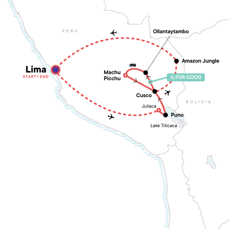 Map of the route for Peru Panorama: Lake Titicaca & Machu Picchu by Train