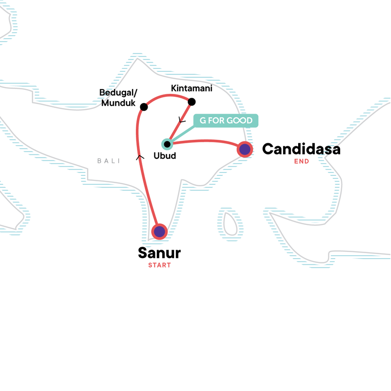 Map of the route for Classic Bali — Plus