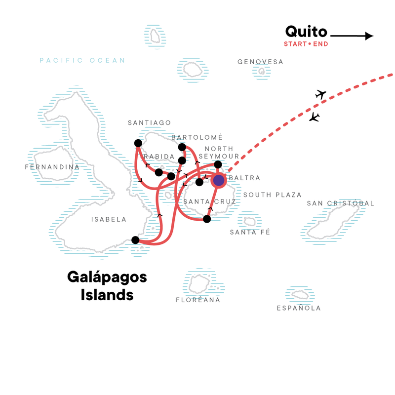 Map of the route for Galápagos — West & Central Islands aboard the Monserrat