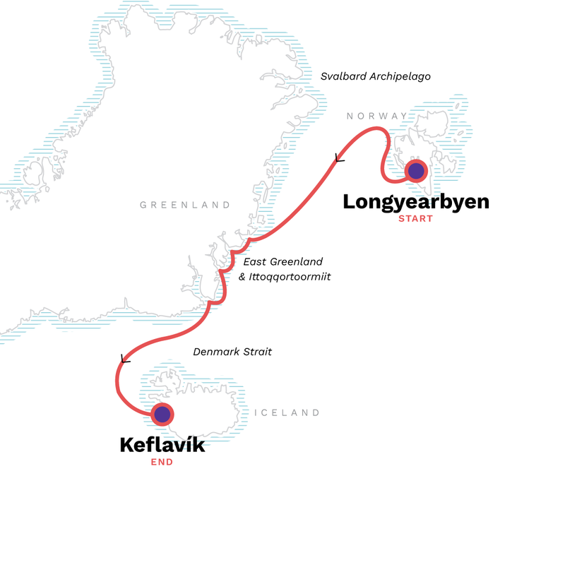 Map of the route for Arctic Highlights Southbound