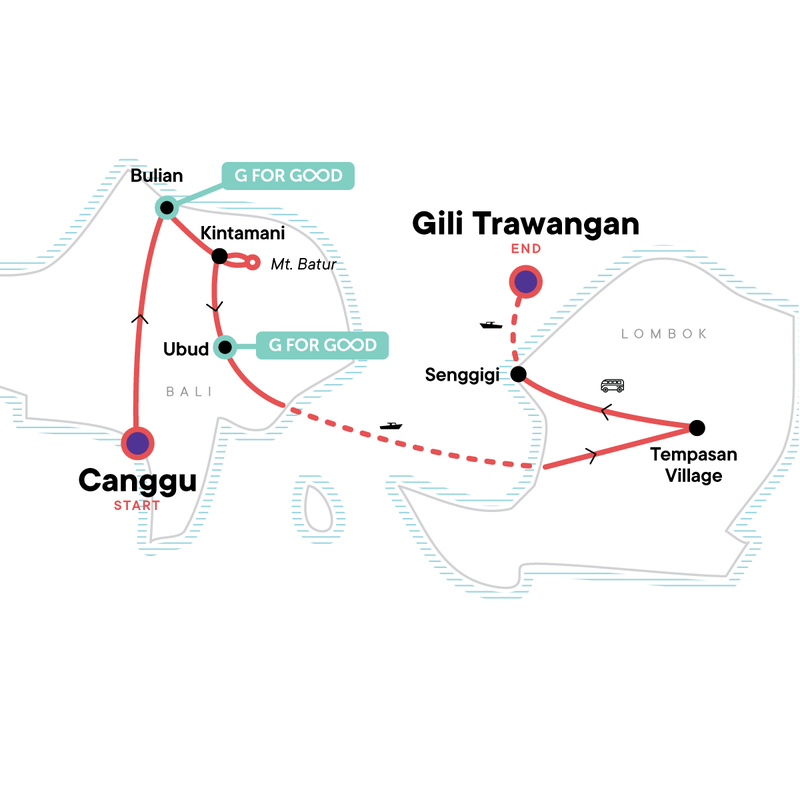 Map of the route for Bali to Gili: The Ultimate Island Odyssey