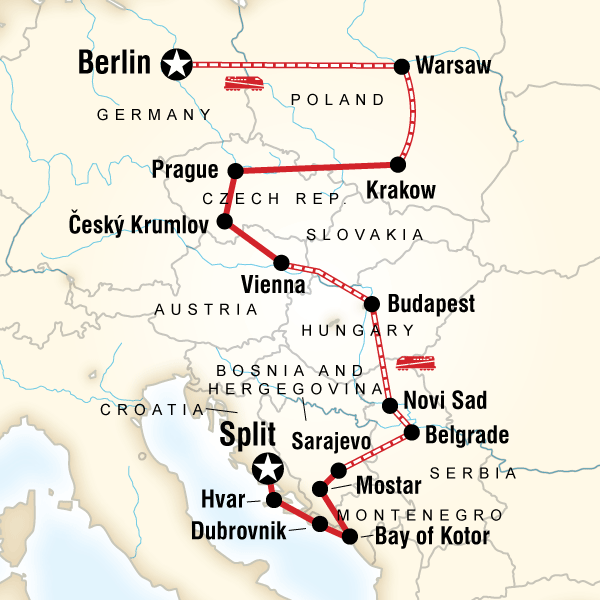 Map of the route for Eastern Europe, Croatia & the Balkans